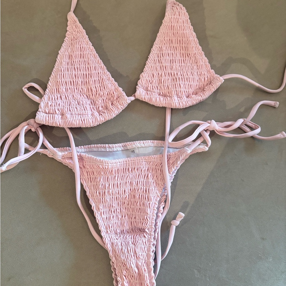 Pink Textured Bikini Set